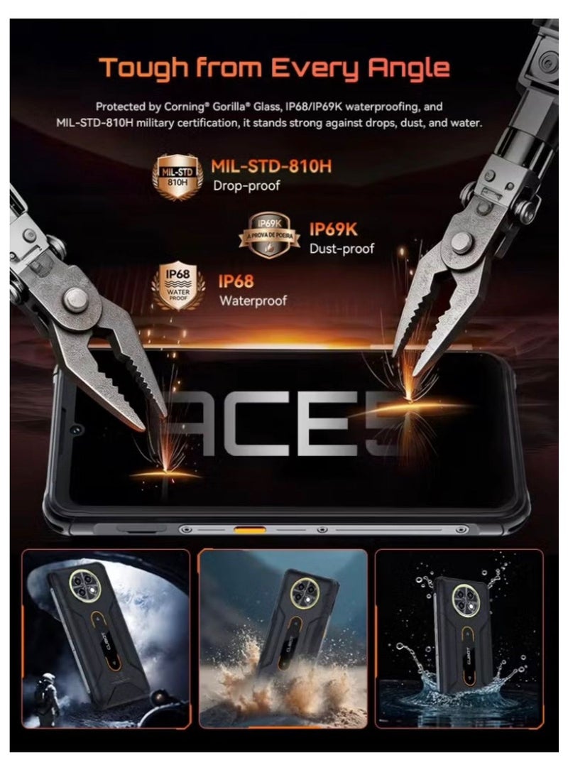 Cubot Kinkong ACE 5 Rugged Smartphone – 6.745” HD+ Display, 8GB RAM, 256GB Storage, 48MP Camera, 10200mAh Battery, Android 16, Waterproof, Camping Ring Light-Black - Image 3